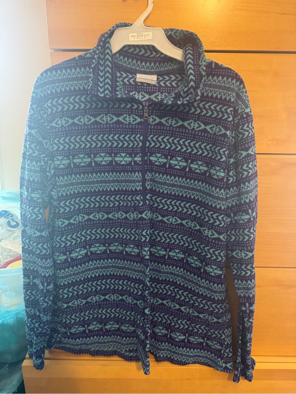 Columbia Navy and Teal Geometric Fleece Jacket
